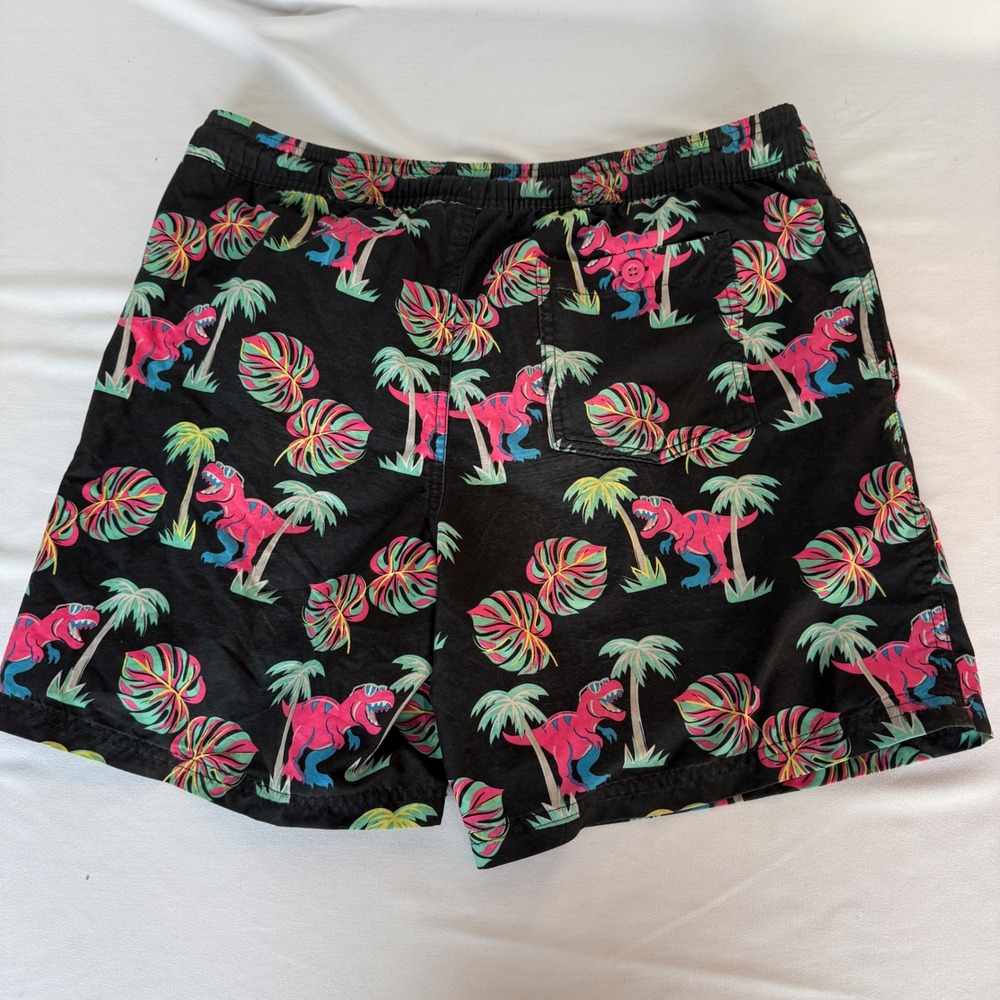 No Boundaries Mens Swim Trunks Pink Dinosaur Tropical Palm Print Black Medium - Picture 3 of 8